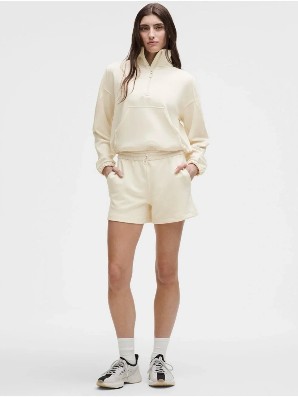 Lululemon Softstreme High Rise 4”Cream Athletic Pull-On Shorts